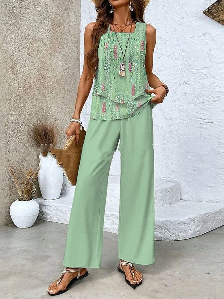 Double-layer Vest And Loose Straight Pants Womens