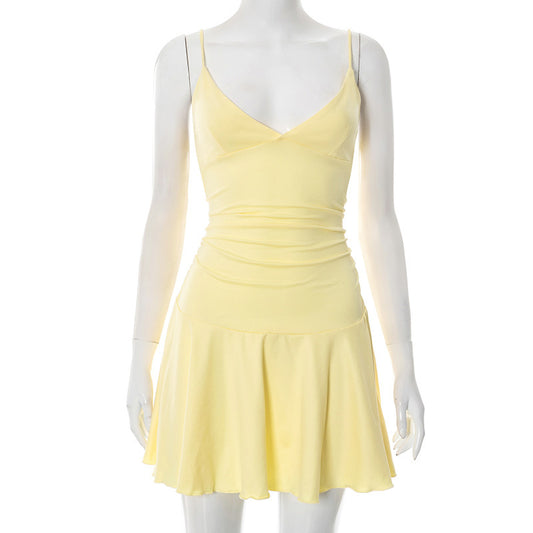 Sexy V-neck Suspender Dress Y2K Fashion Slim Ruffled Short Dresses For Women Clithing