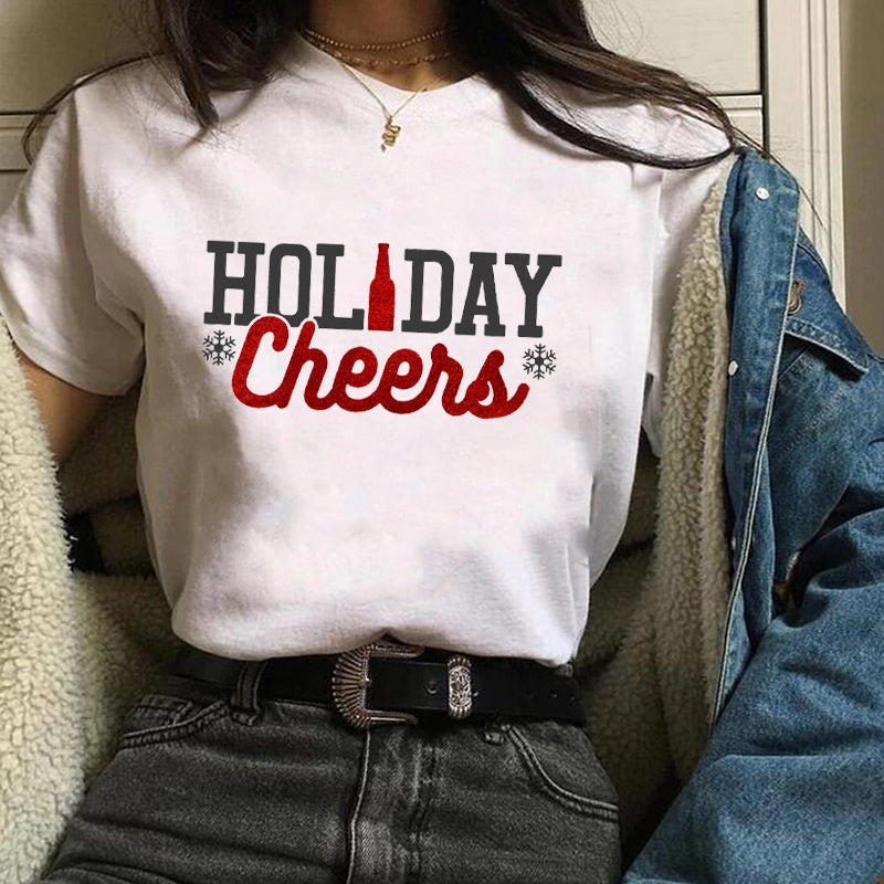 Christmas Fashion Printed Short Sleeve Tops For Women