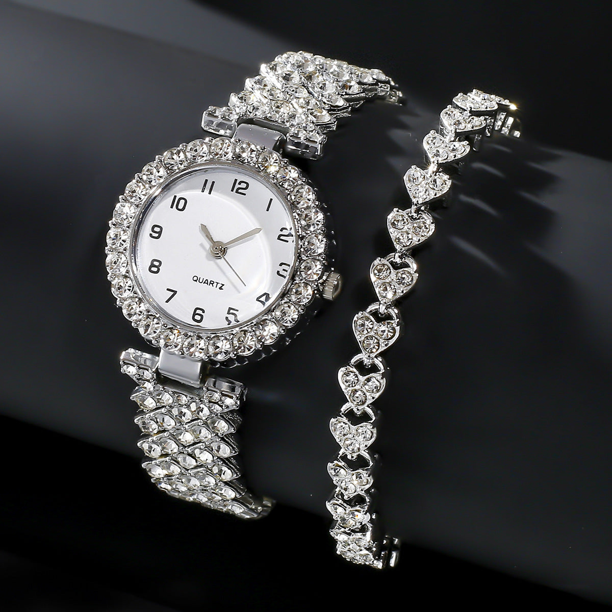 2pcs Luxury Women Watch Set Silver Strap