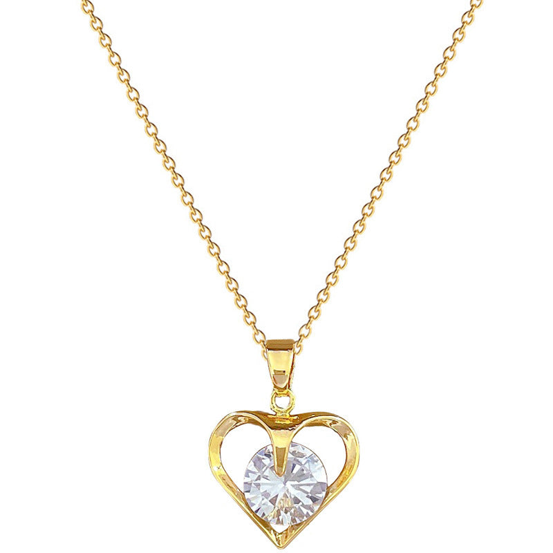 Light Luxury Temperament Real Gold Gorgeous Loving Heart Zircon Necklace For Women