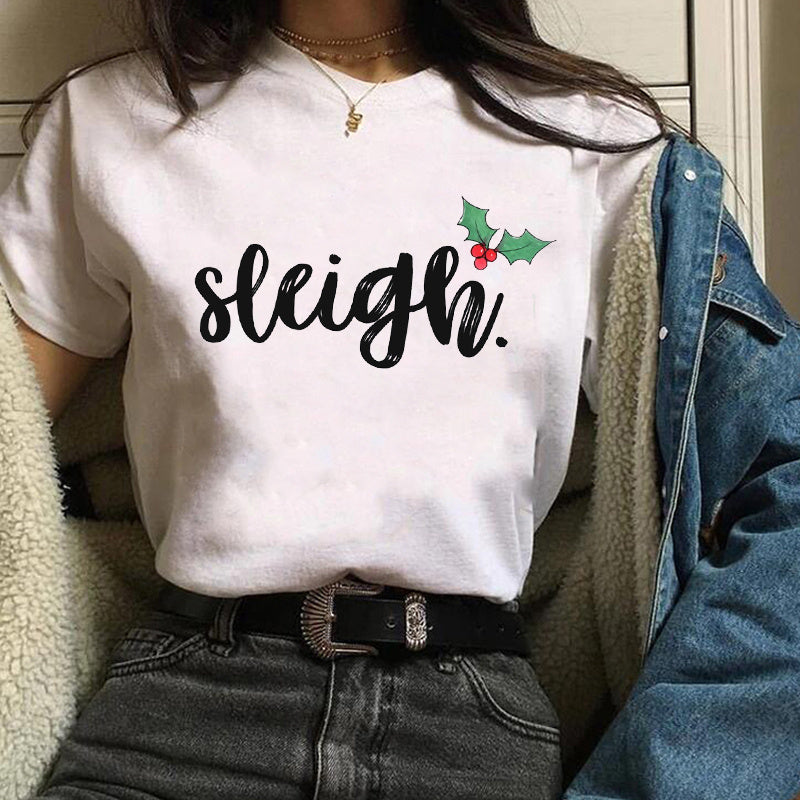 Christmas Fashion Printed Short Sleeve Tops For Women