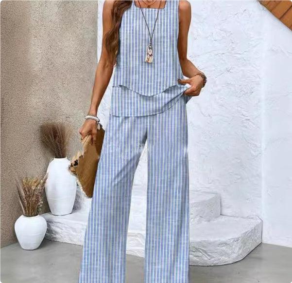 Double-layer Vest And Loose Straight Pants Womens