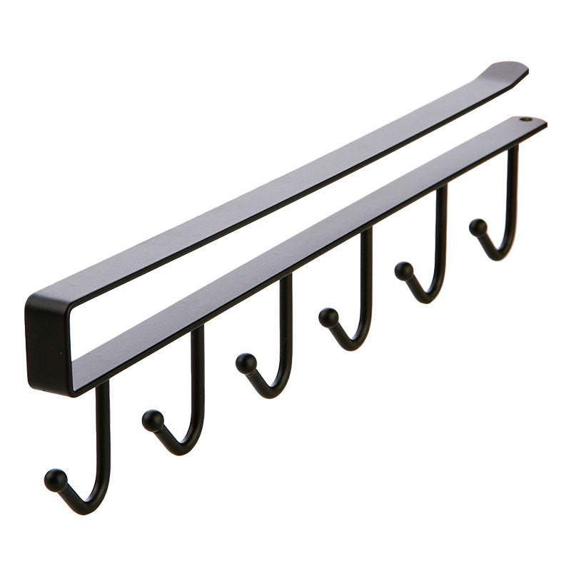 Kitchen Wrought Iron Nail-free Hook Cabinet Storage Rack Multifunctional Closet Row Hook Finishing Rack Hanging 6 Hooks
