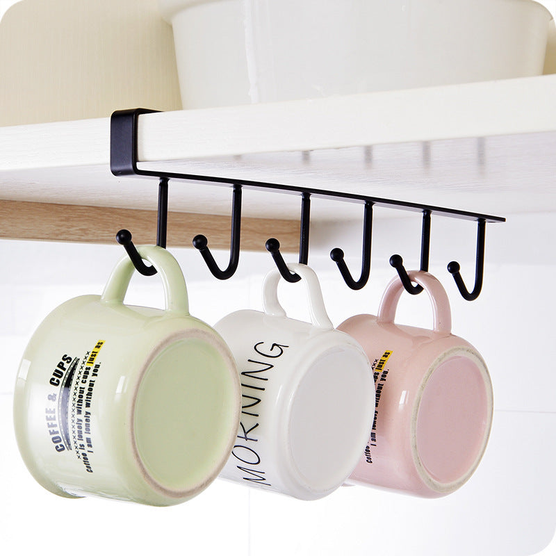 Kitchen Wrought Iron Nail-free Hook Cabinet Storage Rack Multifunctional Closet Row Hook Finishing Rack Hanging 6 Hooks