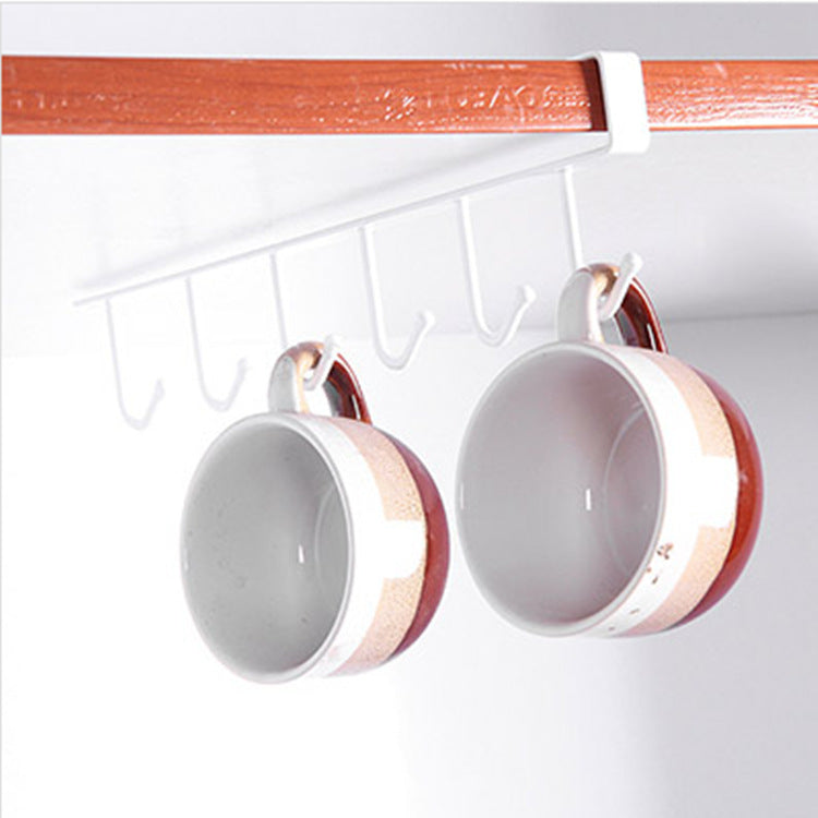 Kitchen Wrought Iron Nail-free Hook Cabinet Storage Rack Multifunctional Closet Row Hook Finishing Rack Hanging 6 Hooks