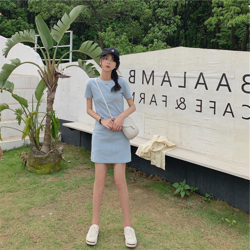The New 2022 Summer And Korean Version Of The Mid-length Dress Female Student Solid Color Foreign Trade Women's Dress Skirt Clothes Are Available