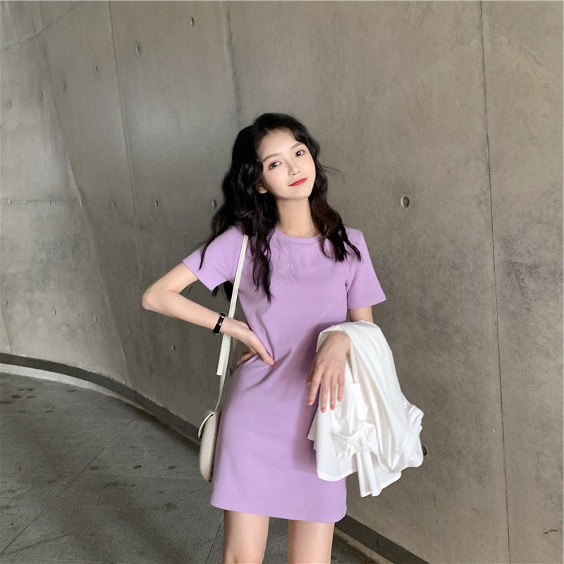 The New 2022 Summer And Korean Version Of The Mid-length Dress Female Student Solid Color Foreign Trade Women's Dress Skirt Clothes Are Available
