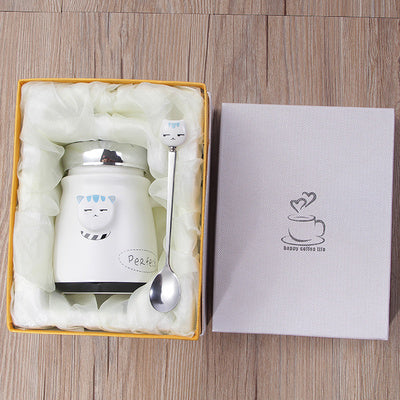 Ceramic cup with lid spoon cute coffee drinking cup