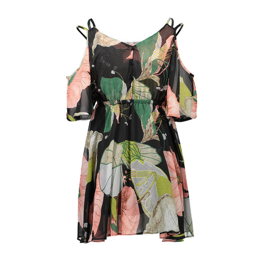 Spaghetti Strap V-neck Printed Loose Chiffon Dress