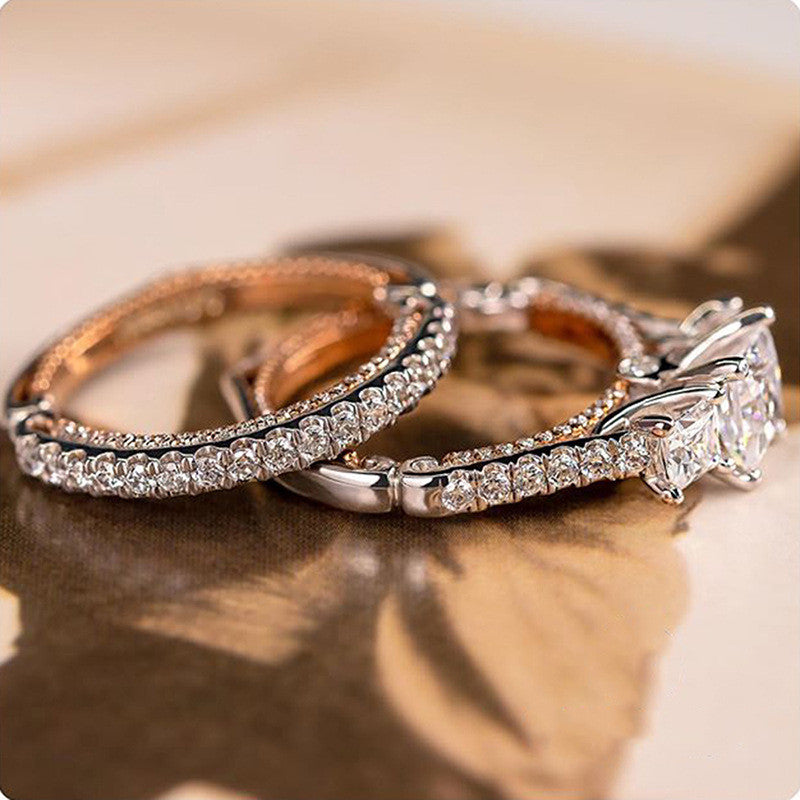 Three Sets Of Exquisite Zircon Inlaid Rings
