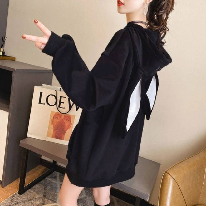 Preppy Style Rabbit Ears Plus Velvet Thick Hoodies