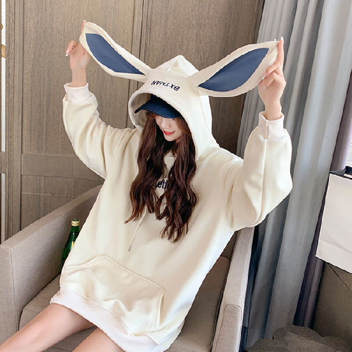 Preppy Style Rabbit Ears Plus Velvet Thick Hoodies