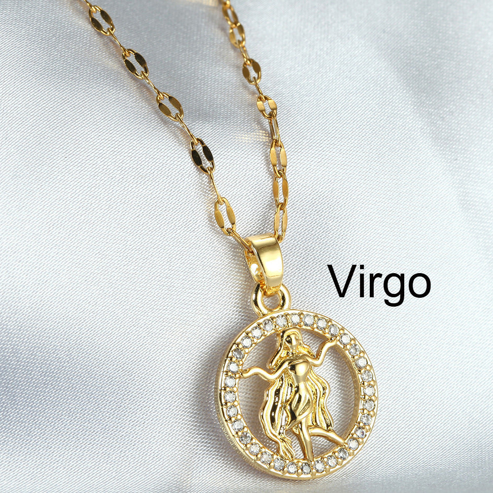 Golden Twelve Constellation Pendant Necklace