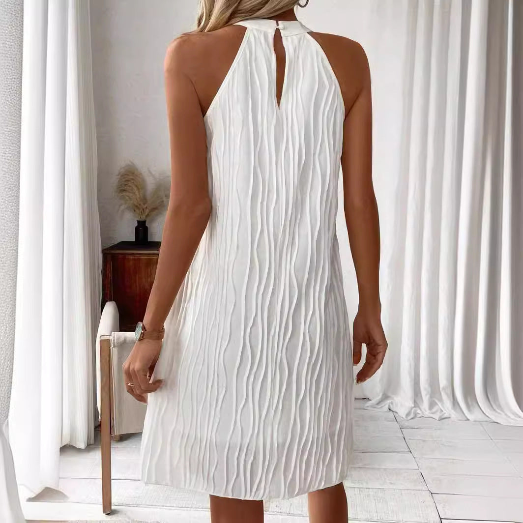 Pure Color White Halter Dress