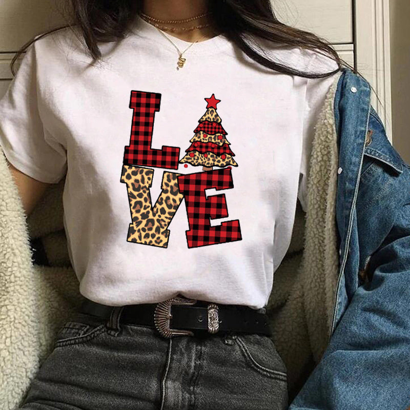 Christmas Fashion Printed Short Sleeve Tops For Women