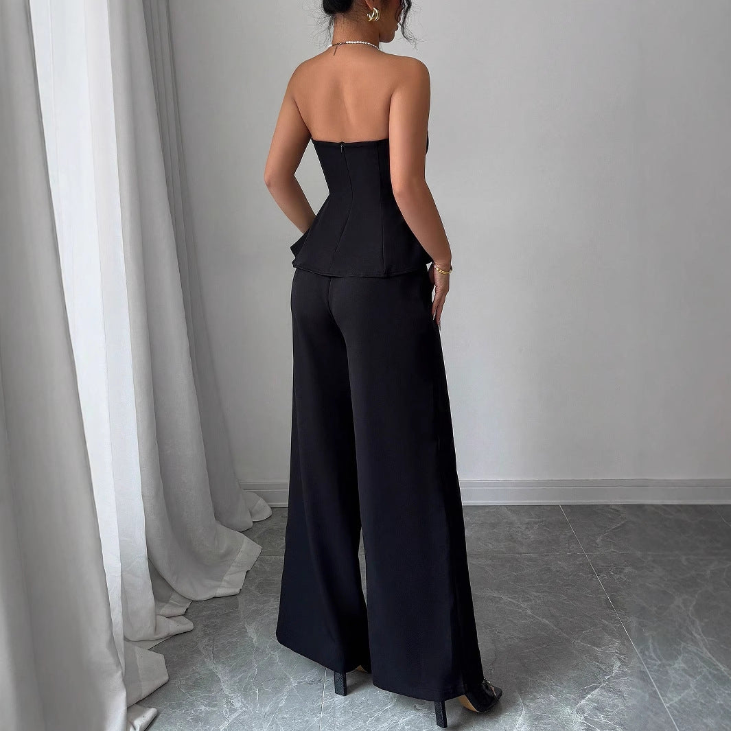 Off-the-shoulder Vest Wide-leg Trousers Set For Women