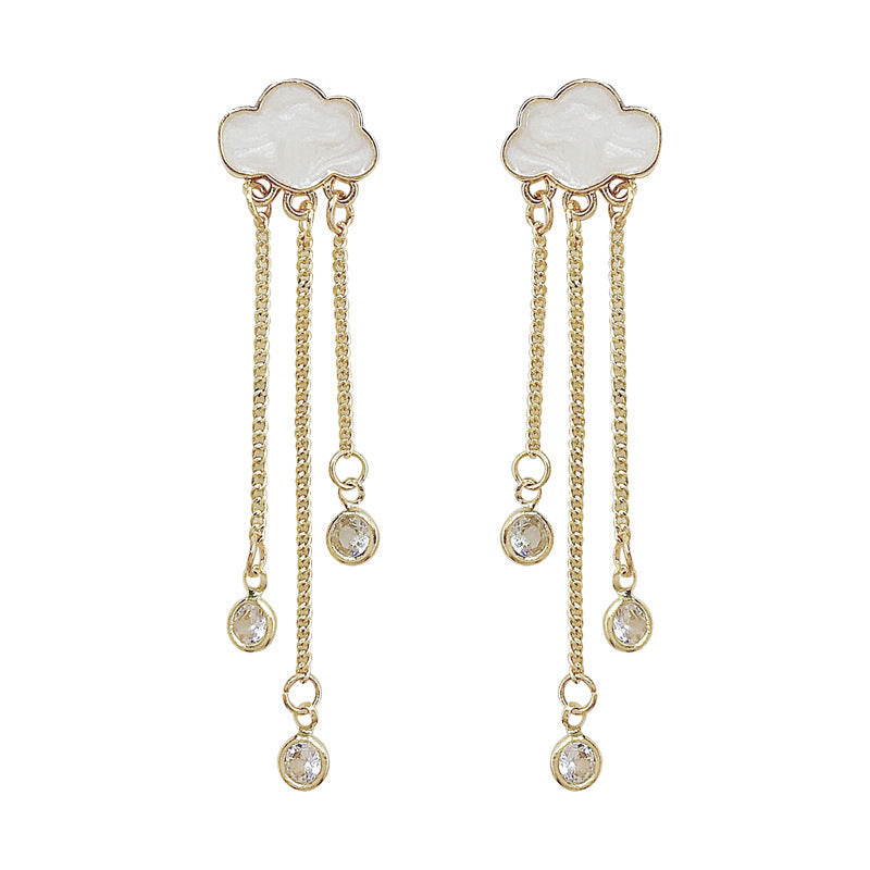 925 Silver Needle Ins Fashion Sweet Girly Temperament Cloud Rhinestone Earrings Tassel Long Earrings Female All-match Earrings