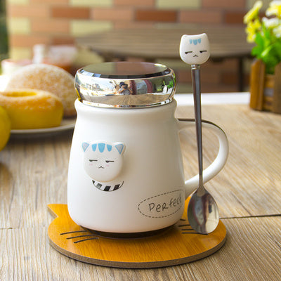 Ceramic cup with lid spoon cute coffee drinking cup
