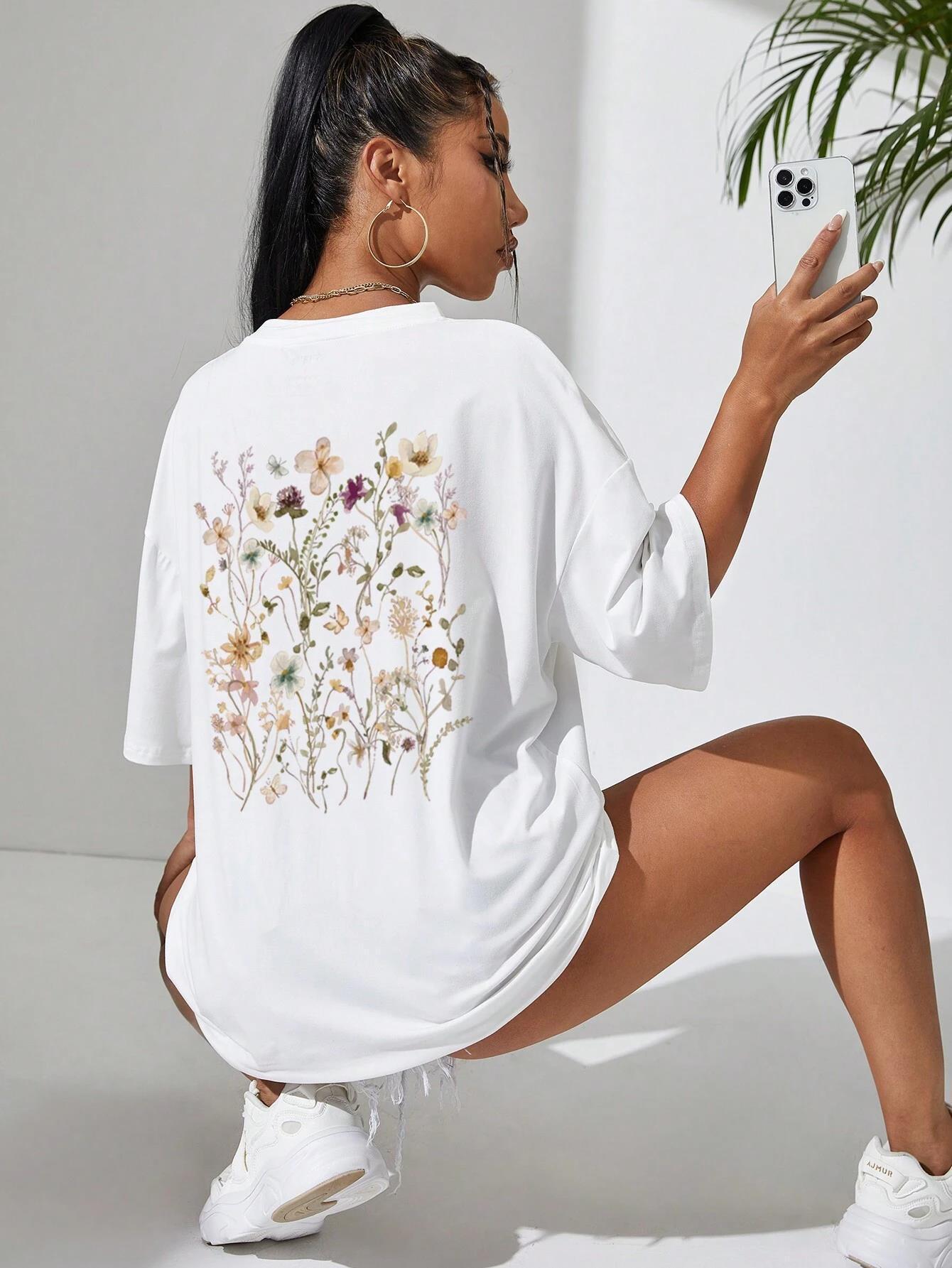 Beautiful Flower Clusters Print Cotton T-shirts