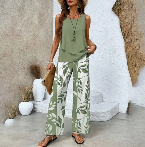 Double-layer Vest And Loose Straight Pants Womens