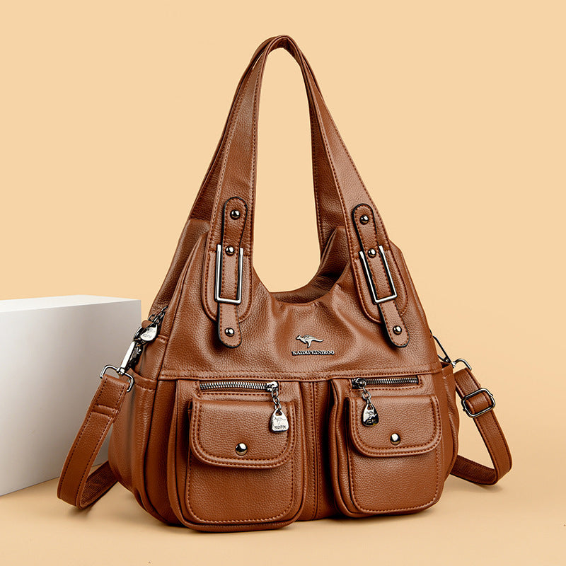 Middle-aged Mom Solid Color Crossbody Handbag