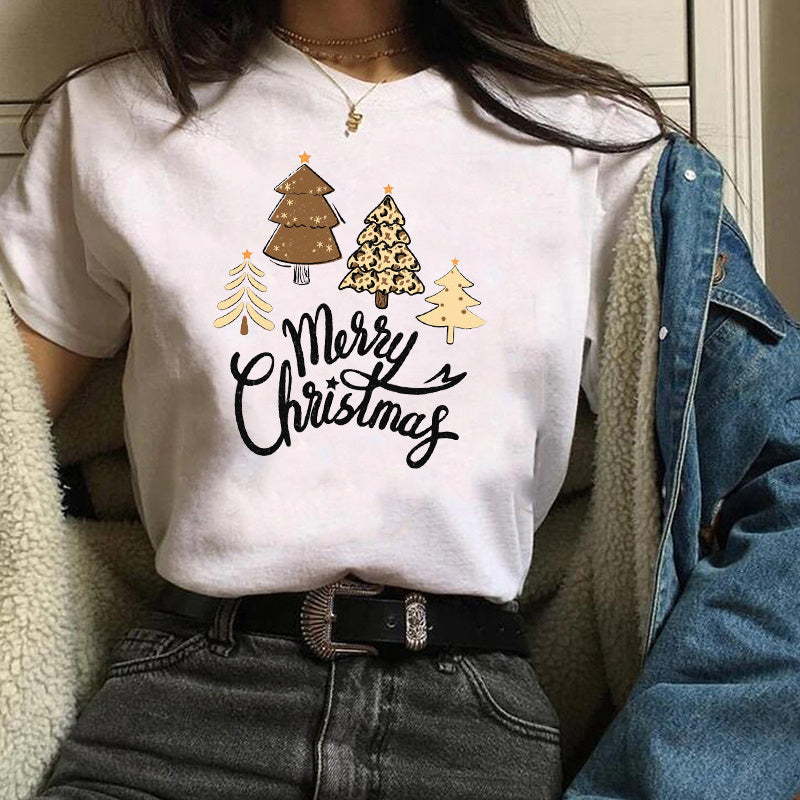 Christmas Fashion Printed Short Sleeve Tops For Women