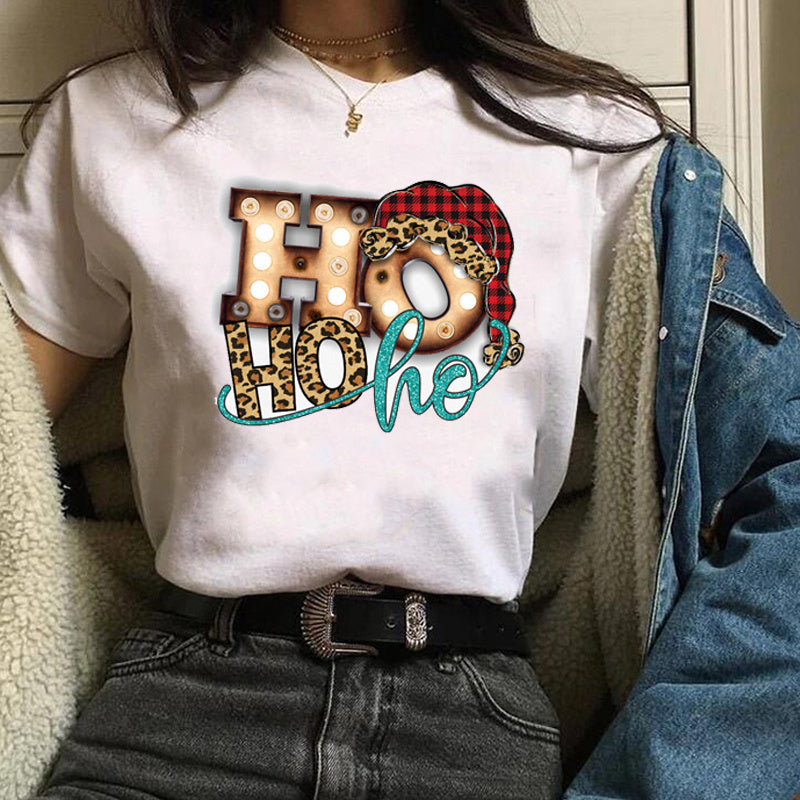 Christmas Fashion Printed Short Sleeve Tops For Women