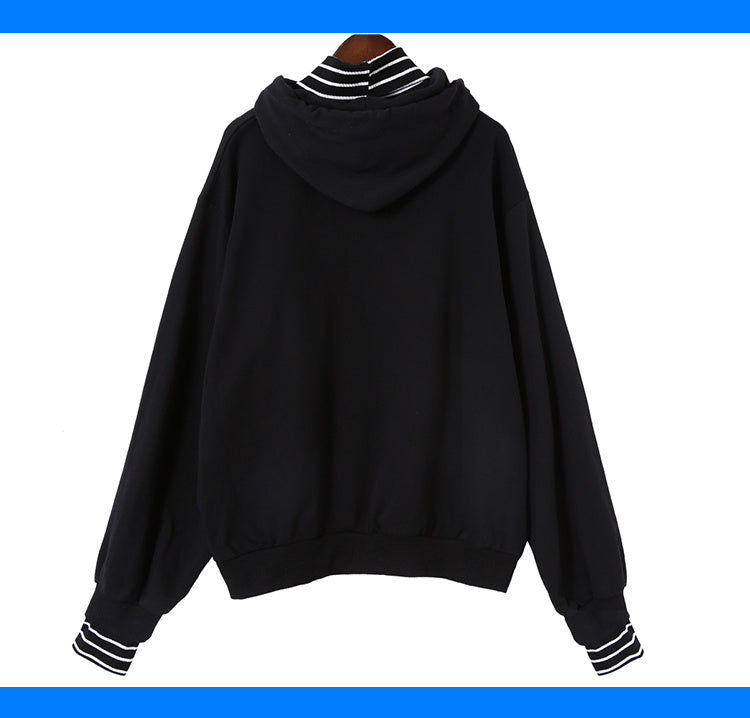 Harajuku striped turtleneck hoodies