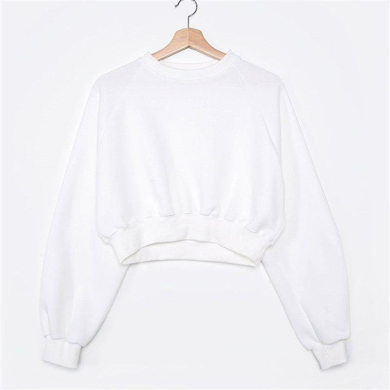 Round Neck Waist Trimming High Waist Short Sweatshirt