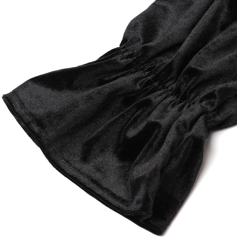 Nipped Waist Suede Flare Sleeve Wrap Hepburn Dress