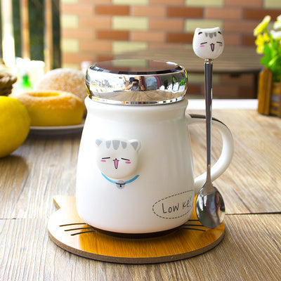 Ceramic cup with lid spoon cute coffee drinking cup