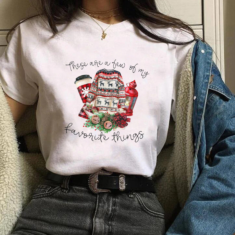 Christmas Fashion Printed Short Sleeve Tops For Women