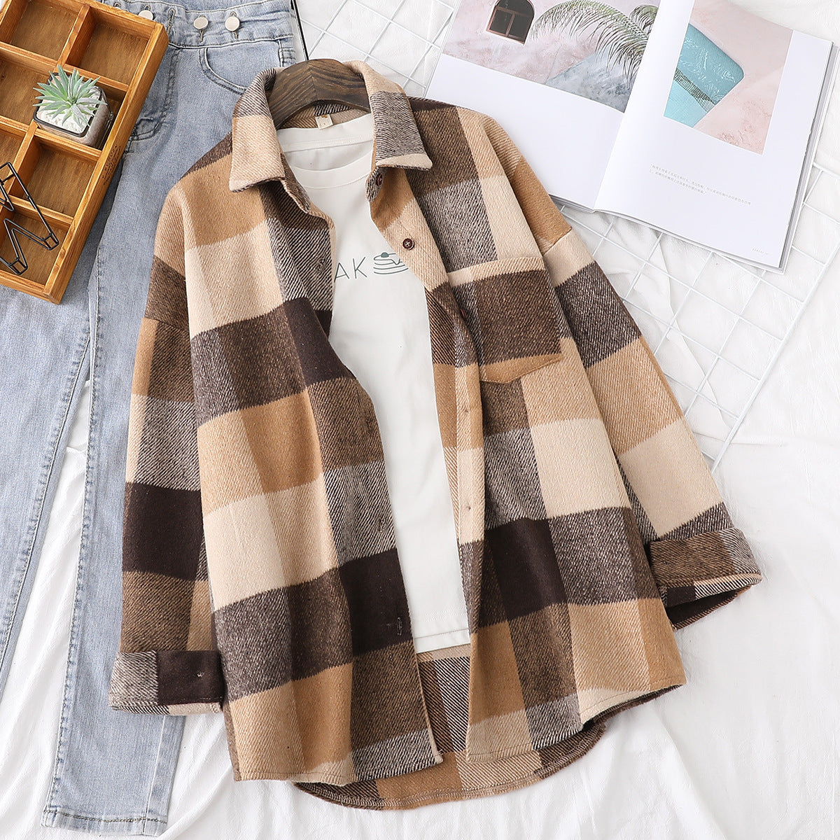 Literary Fan Plaid Shirt Jacket