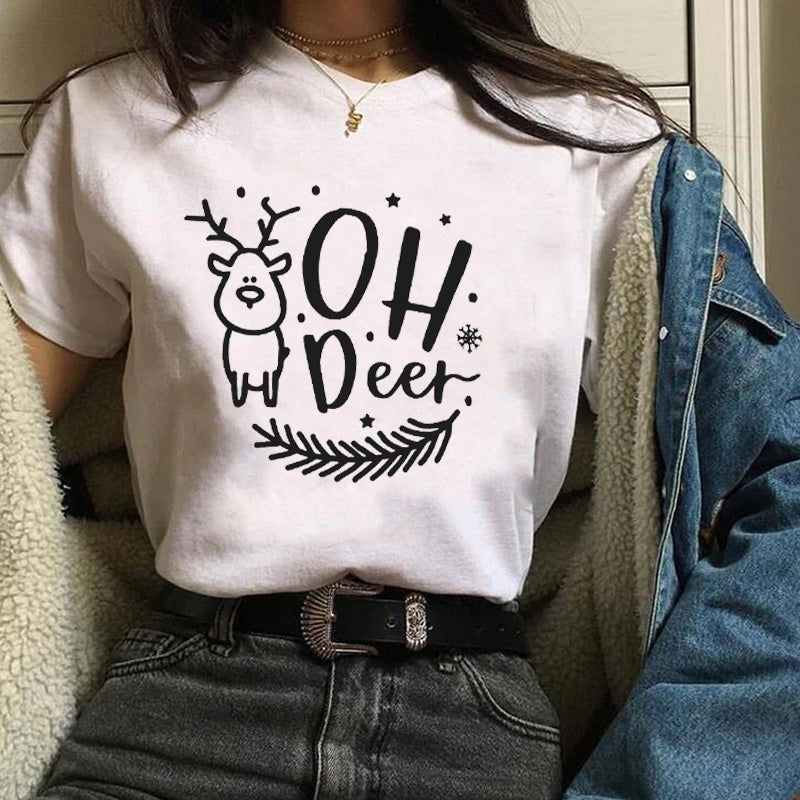Christmas Fashion Printed Short Sleeve Tops For Women