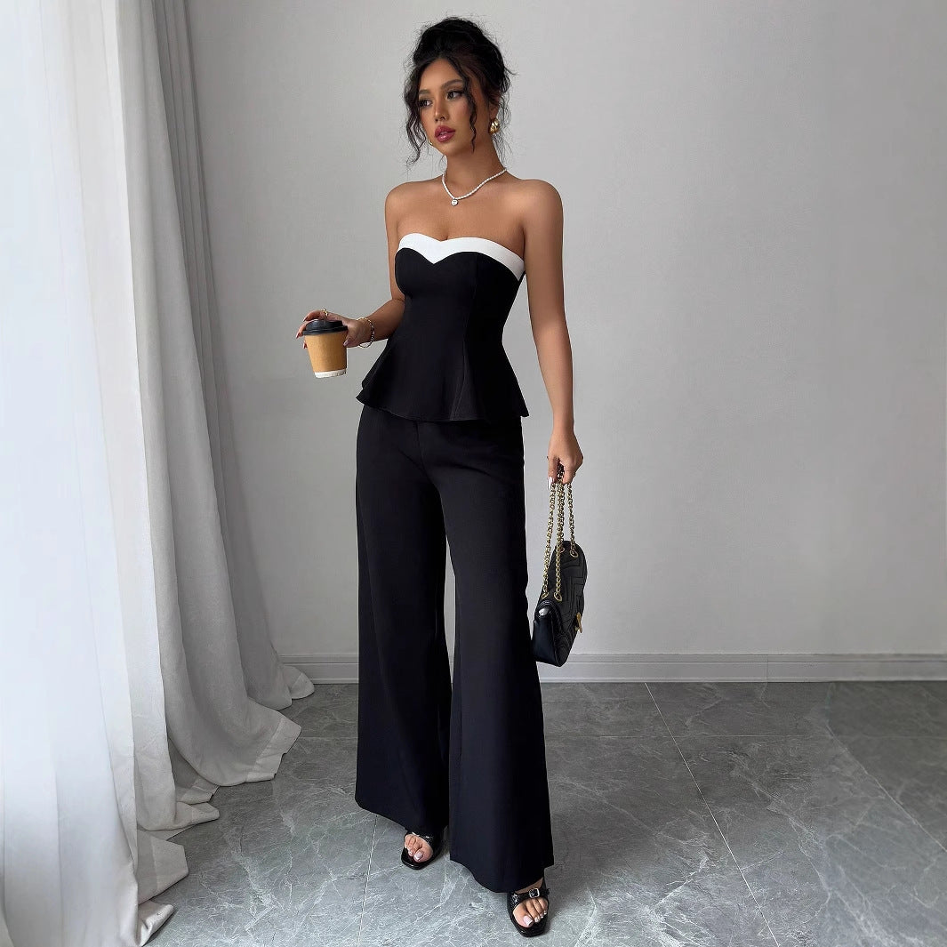 Off-the-shoulder Vest Wide-leg Trousers Set For Women