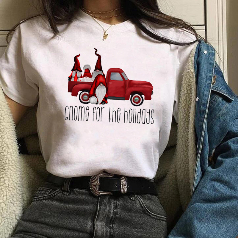 Christmas Fashion Printed Short Sleeve Tops For Women