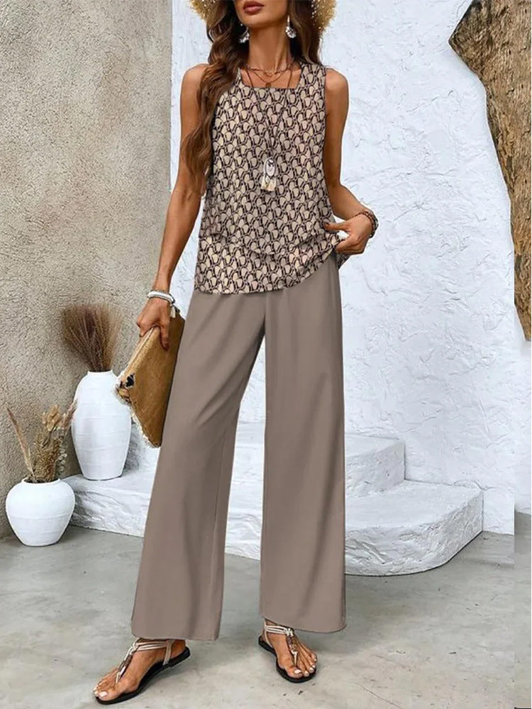 Double-layer Vest And Loose Straight Pants Womens