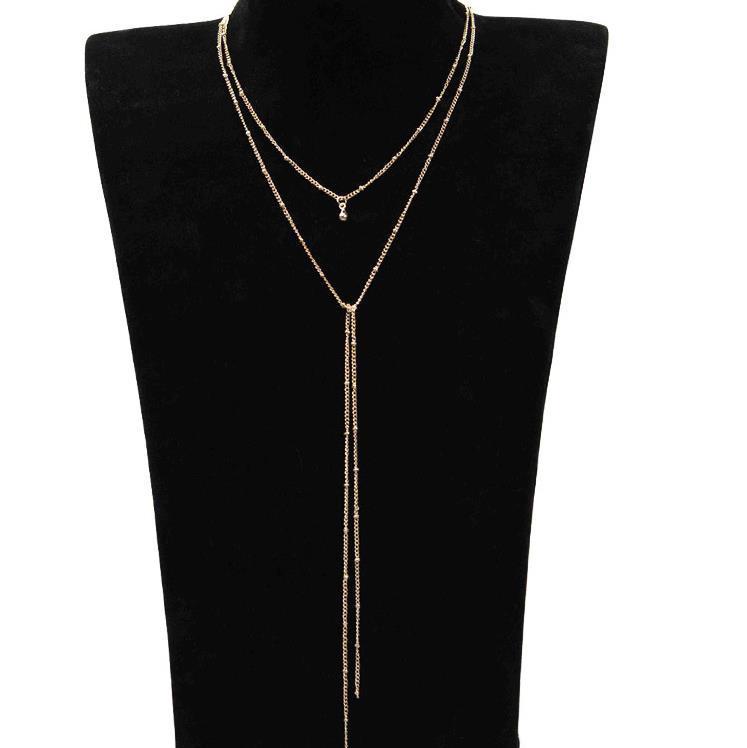 European And American Jewelry Fashion Simple Bead Chain Necklace Retro Clavicle Necklace Double Long Necklace Wholesale