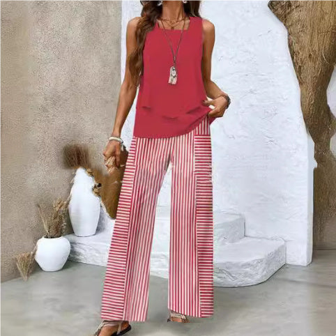 Double-layer Vest And Loose Straight Pants Womens