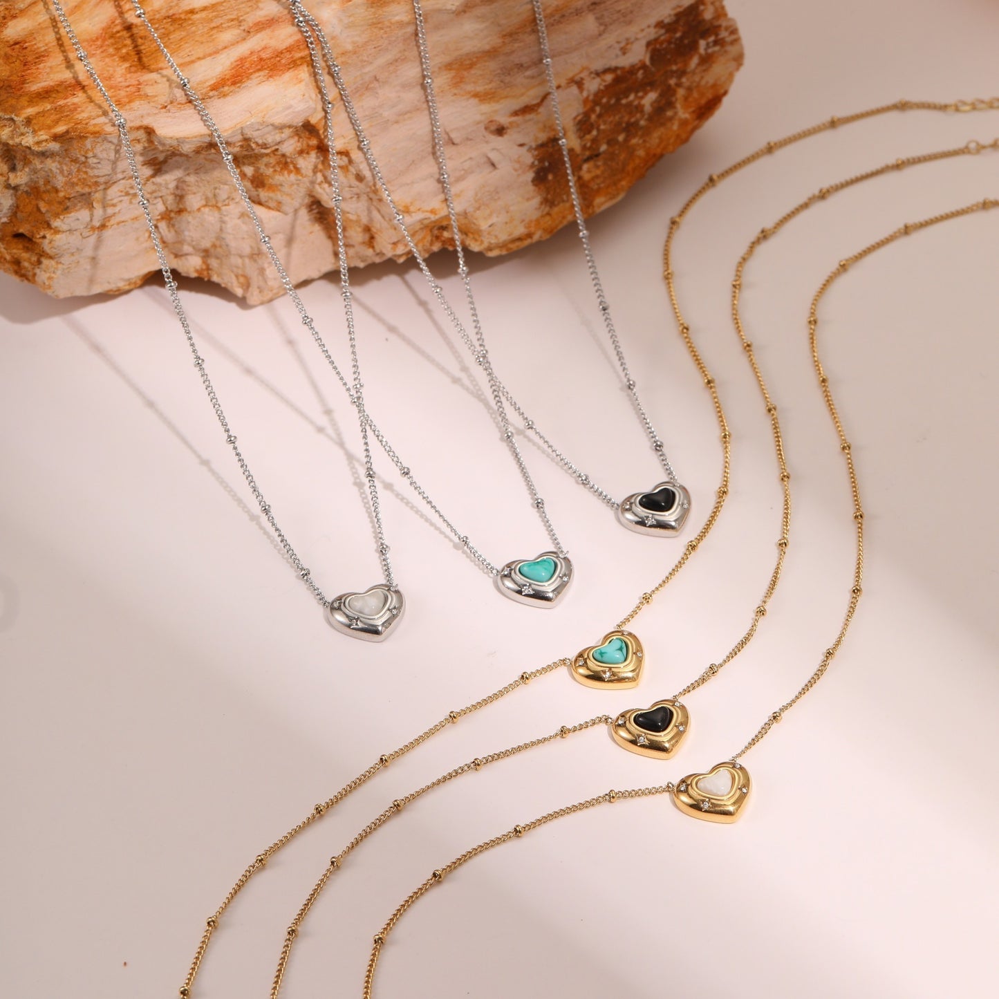Heart-shaped Natural Stone Pendant Necklace