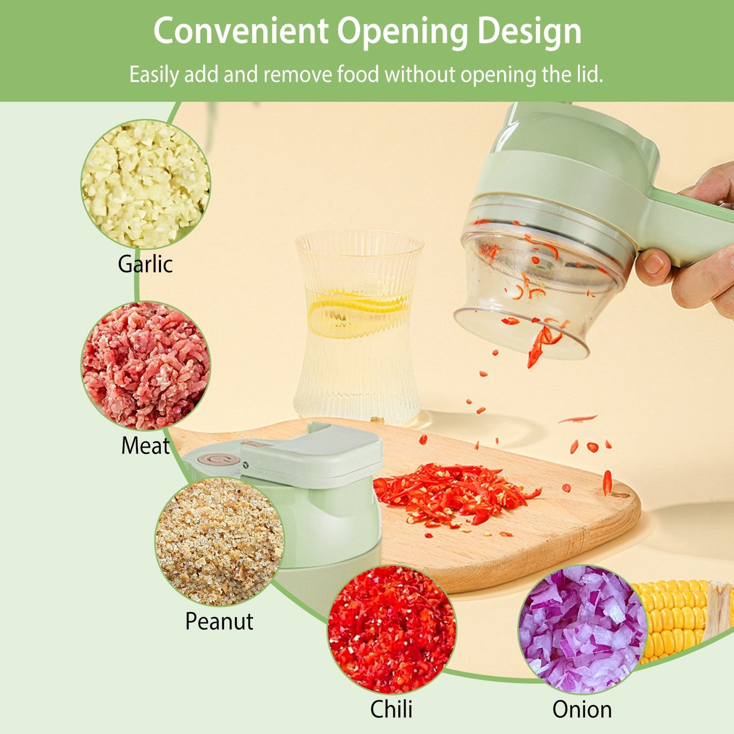 Multipurpose 4 In 1 Handheld Electric Vegetable Cutter Set Portable Wireless Garlic Mud Masher Garlic Press And Slicer Set Multifunctional Electric Mini Food Processor