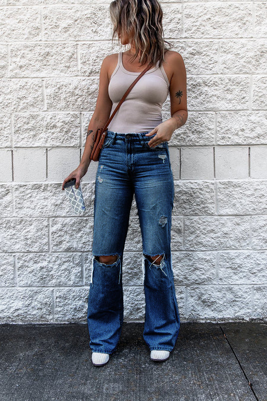 Ripped High Waist Retro Slim Fit Denim Boot-cut