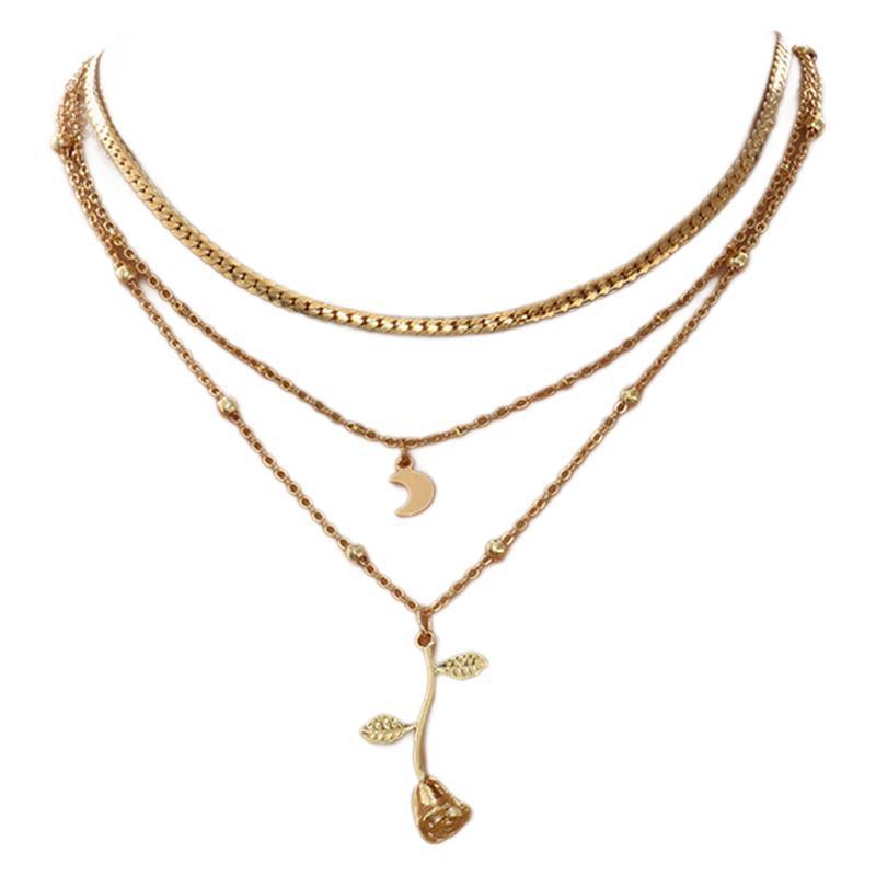 Bohemia Multilayer Moon Gold Color Pendant Necklace