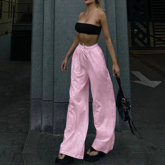 Drawstring Lace-up Small Wrinkle Trousers For Women