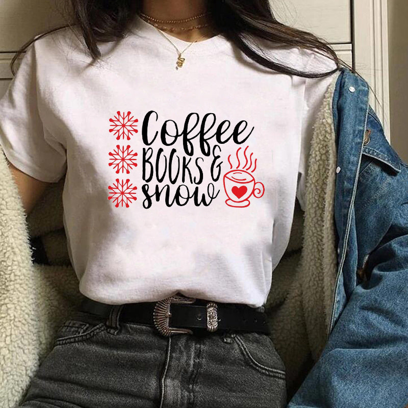 Christmas Fashion Printed Short Sleeve Tops For Women