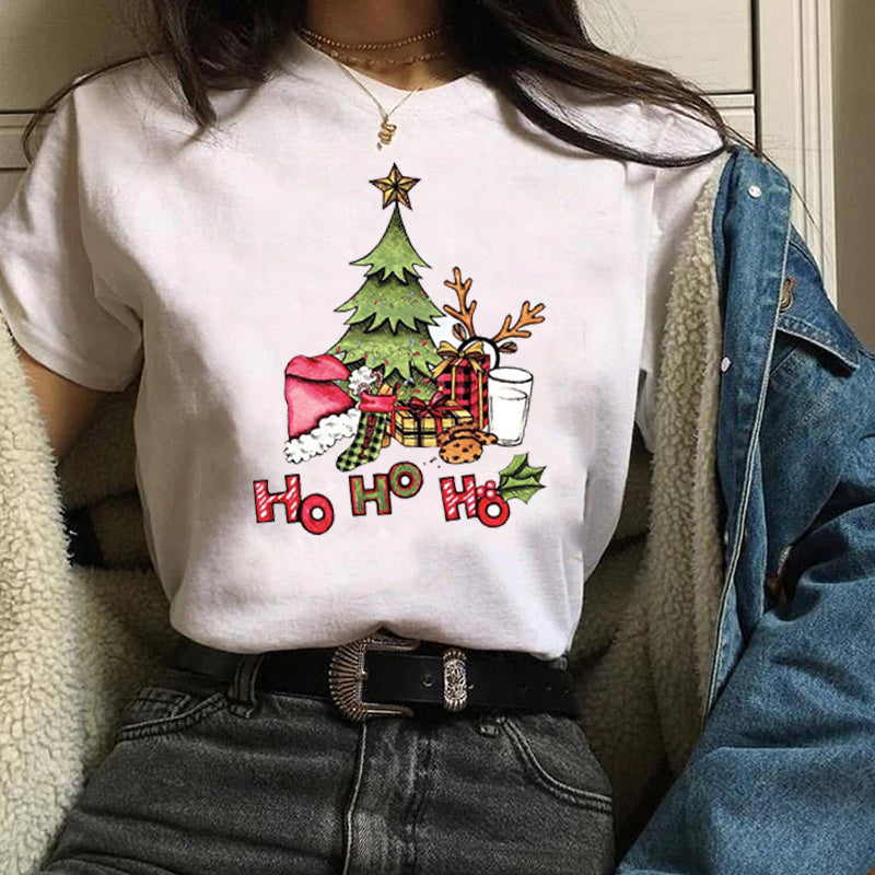 Christmas Fashion Printed Short Sleeve Tops For Women