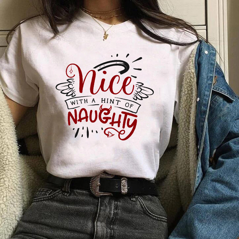 Christmas Fashion Printed Short Sleeve Tops For Women