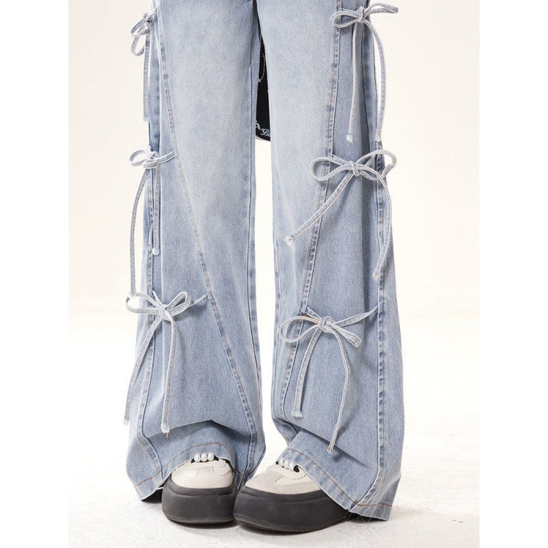 Wide-leg Bow Bandage Jeans For Women