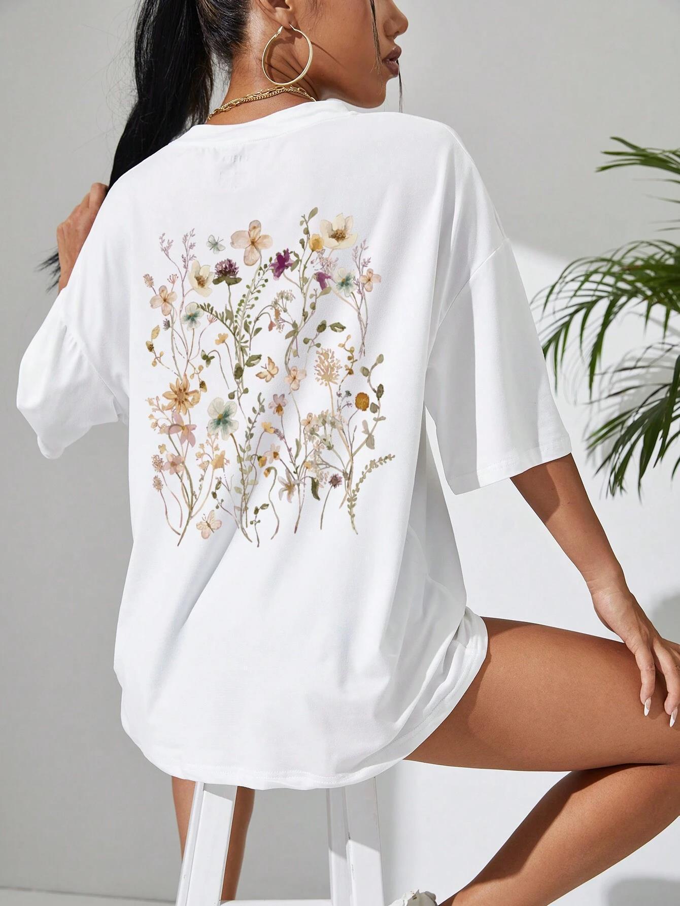 Beautiful Flower Clusters Print Cotton T-shirts